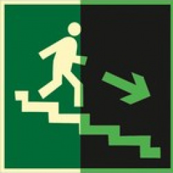 Направление к эвакуационному выходу по лестнице вниз (правосторонний) (Пленка 200 x 200)